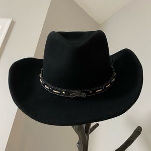Brand new without tags Jack Daniels black wool cowboy hat. Leather trim. Large